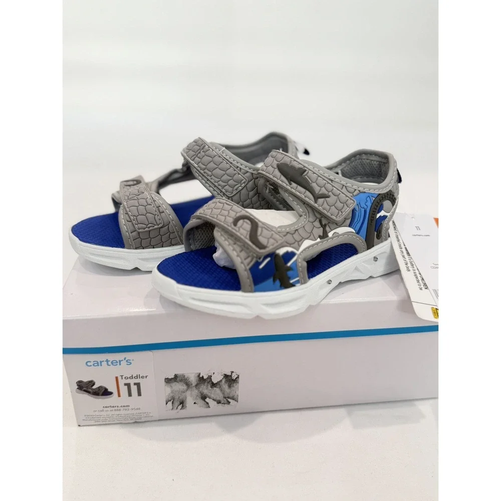 Carter's Tanis Shark Light Up Sandals Adjustable Straps Toddler Boys Size 11 NEW